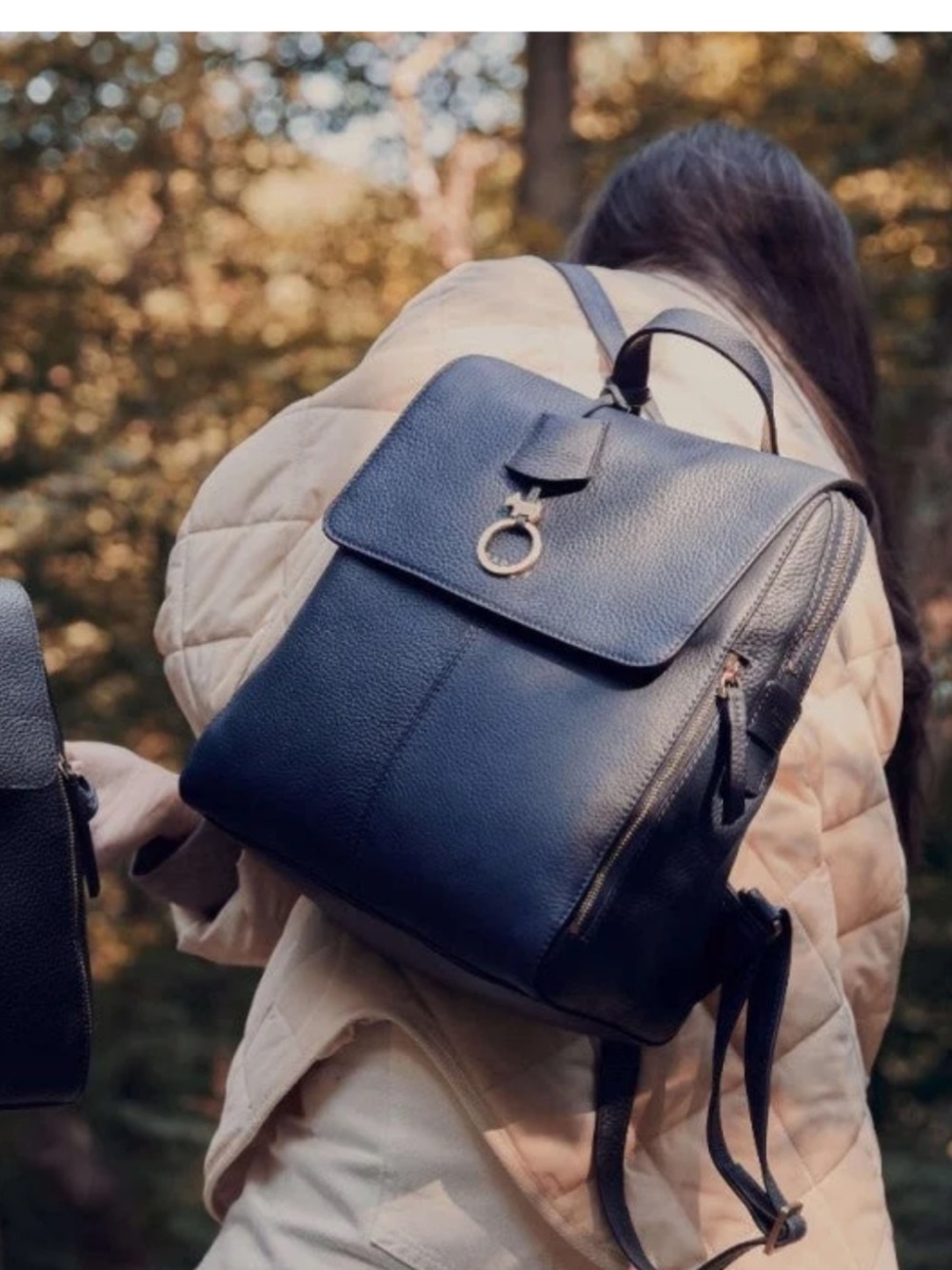 Radley London Navy Leather Flapover Backpack Bag Dog Charm